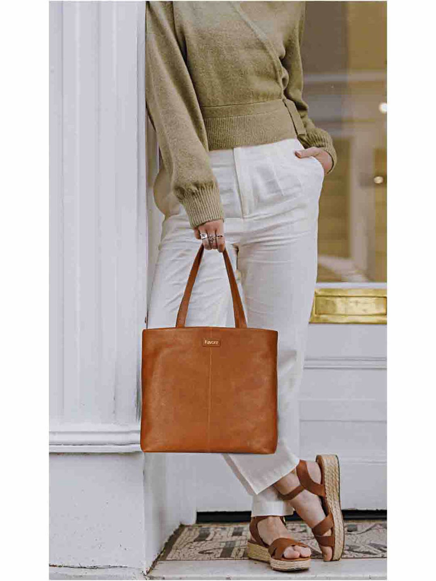 Favore Tan Solid Medium Totes