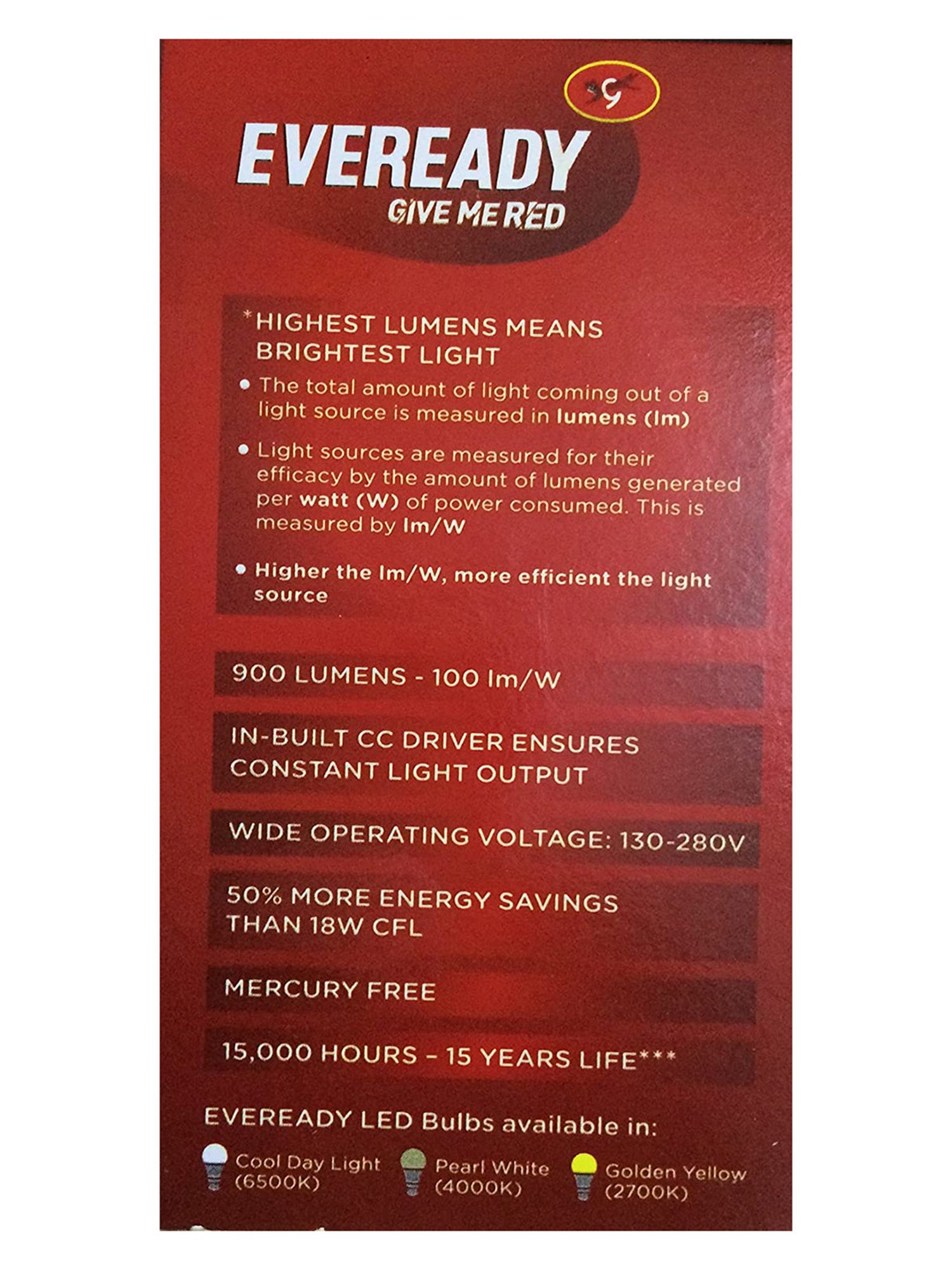 Eveready B22D 9W LED Bulb - Pack of 6 (White)