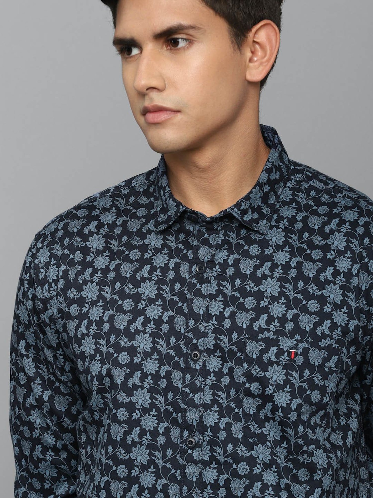Louis Philippe Jeans Blue Cotton Slim Fit Printed Shirt