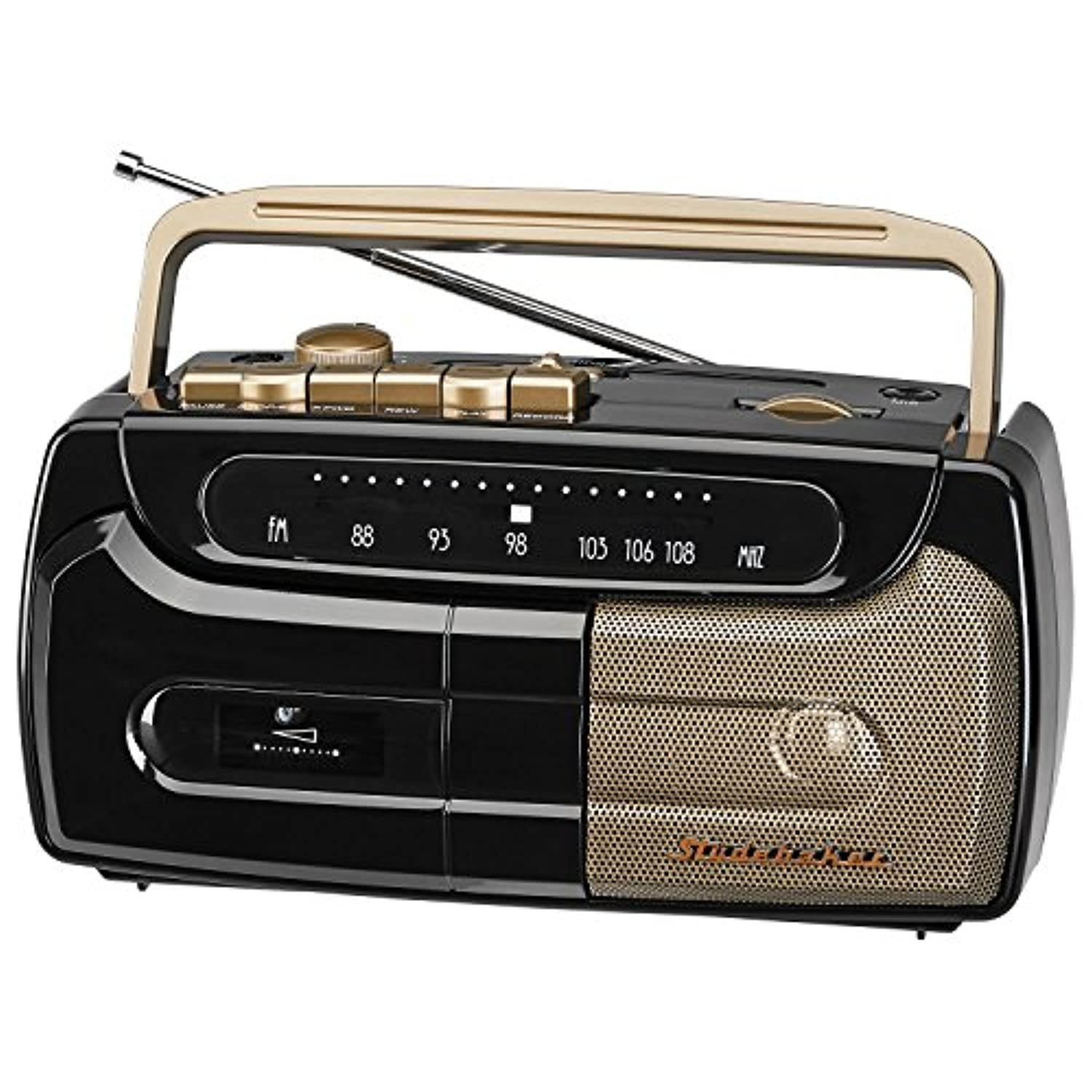 Studebaker Portable Cassette Recorder and Player with FM Radio Aux Input for External Devices (SB2127BG)