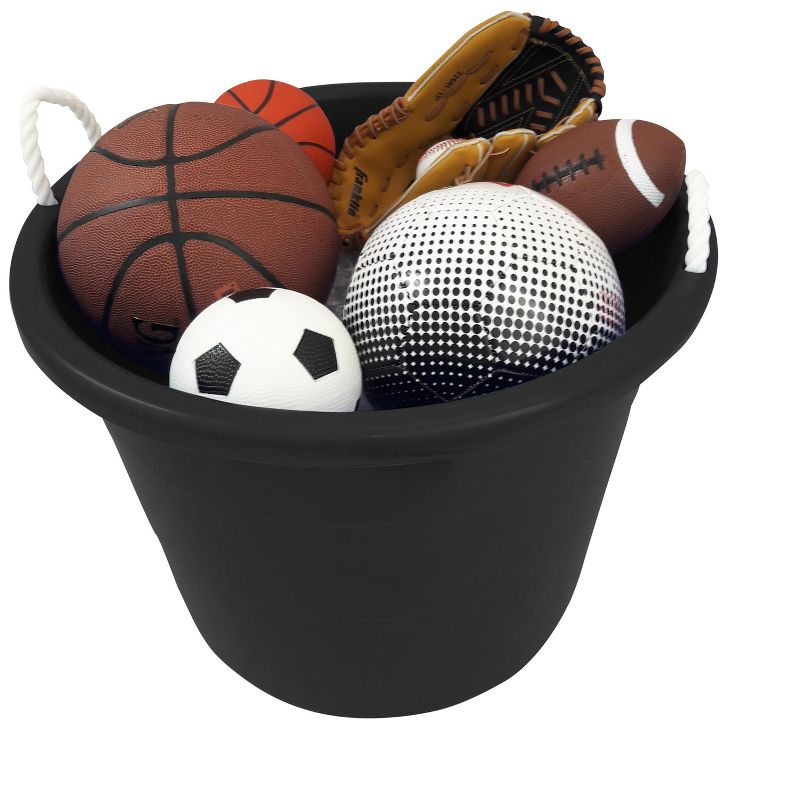 Homz 0417BKDC Plastic 17 Gallon Utility Storage Container Bucket Tub with Rope Handle, Black, Set of 2 Buckets