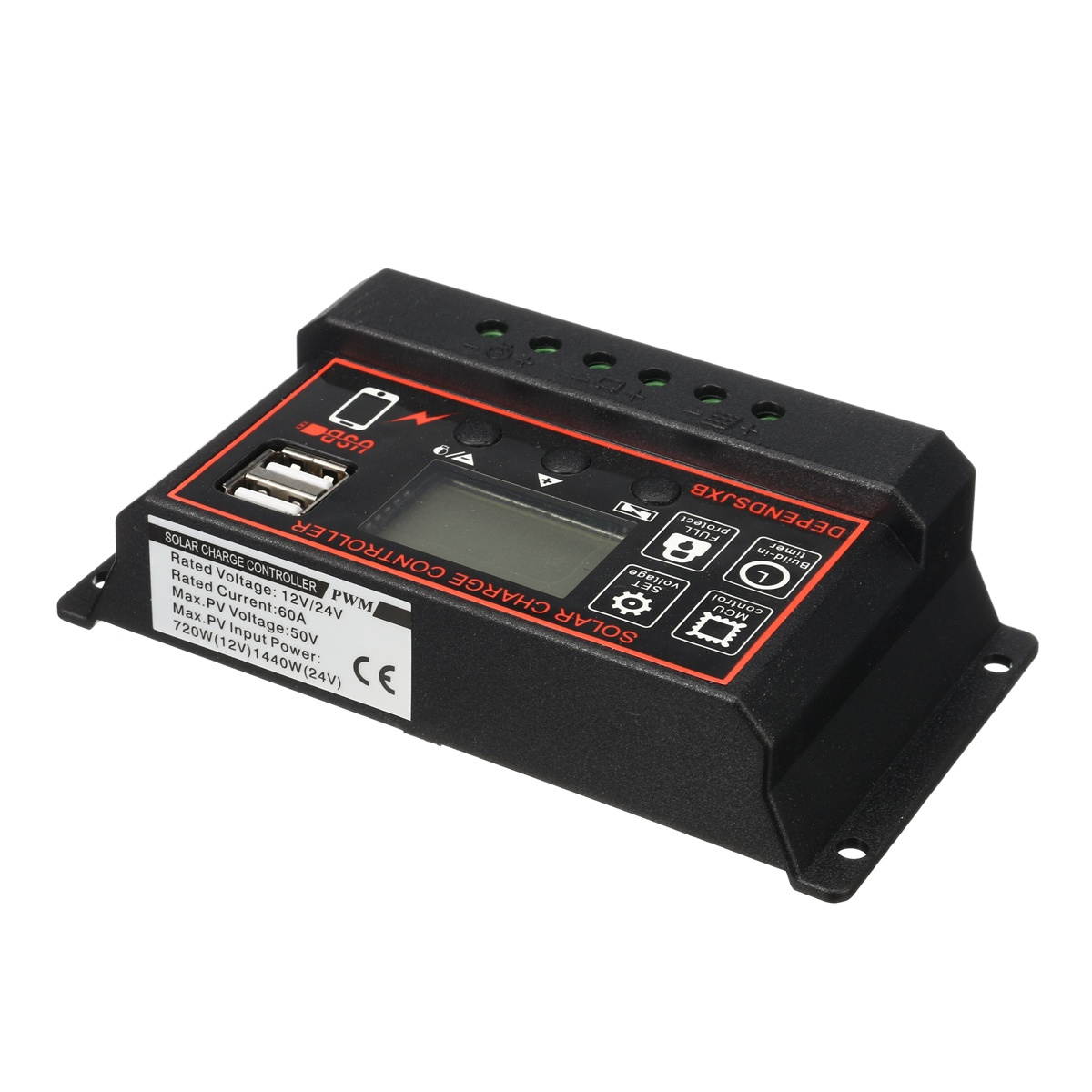 10A-60A 12V/24V Auto Solar Controller LCD Solar Charge Controller PWM Solar Panel Controller Battery Regulator With 2 USB Port