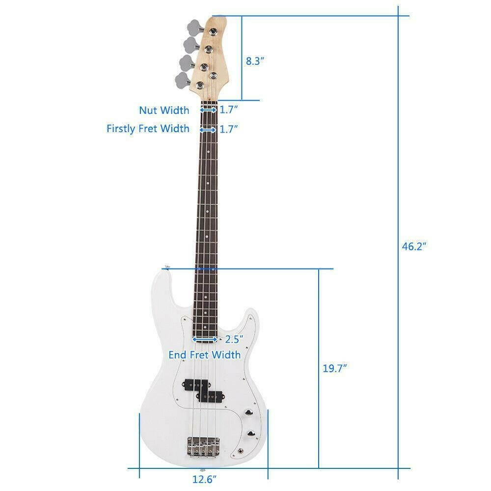 New White Beginner Band 4 String Electric Bass Guitar Musical Instruments