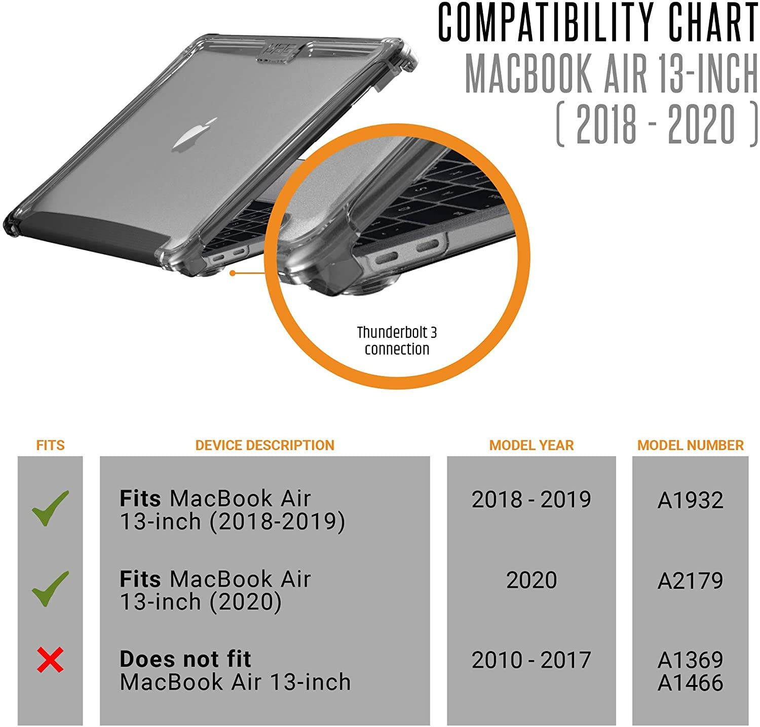 UAG MacBook Air 13-inch Case (2018-2019): A1932, (2020): A2179 (2020 M1): A2337 Plyo Feather-Light Rugged [Ice] Military Drop Tested Laptop Cover