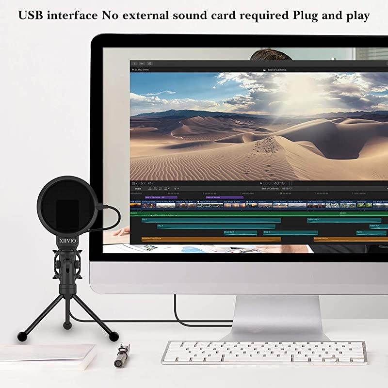 USB Microphone, Computer Microphone for PC Gaming Condenser Mic with Tripod Stand and Pop Filter for Recording Voice Over, Streaming Twitch,Podcasting,Compatible with Desktop Laptop Computer