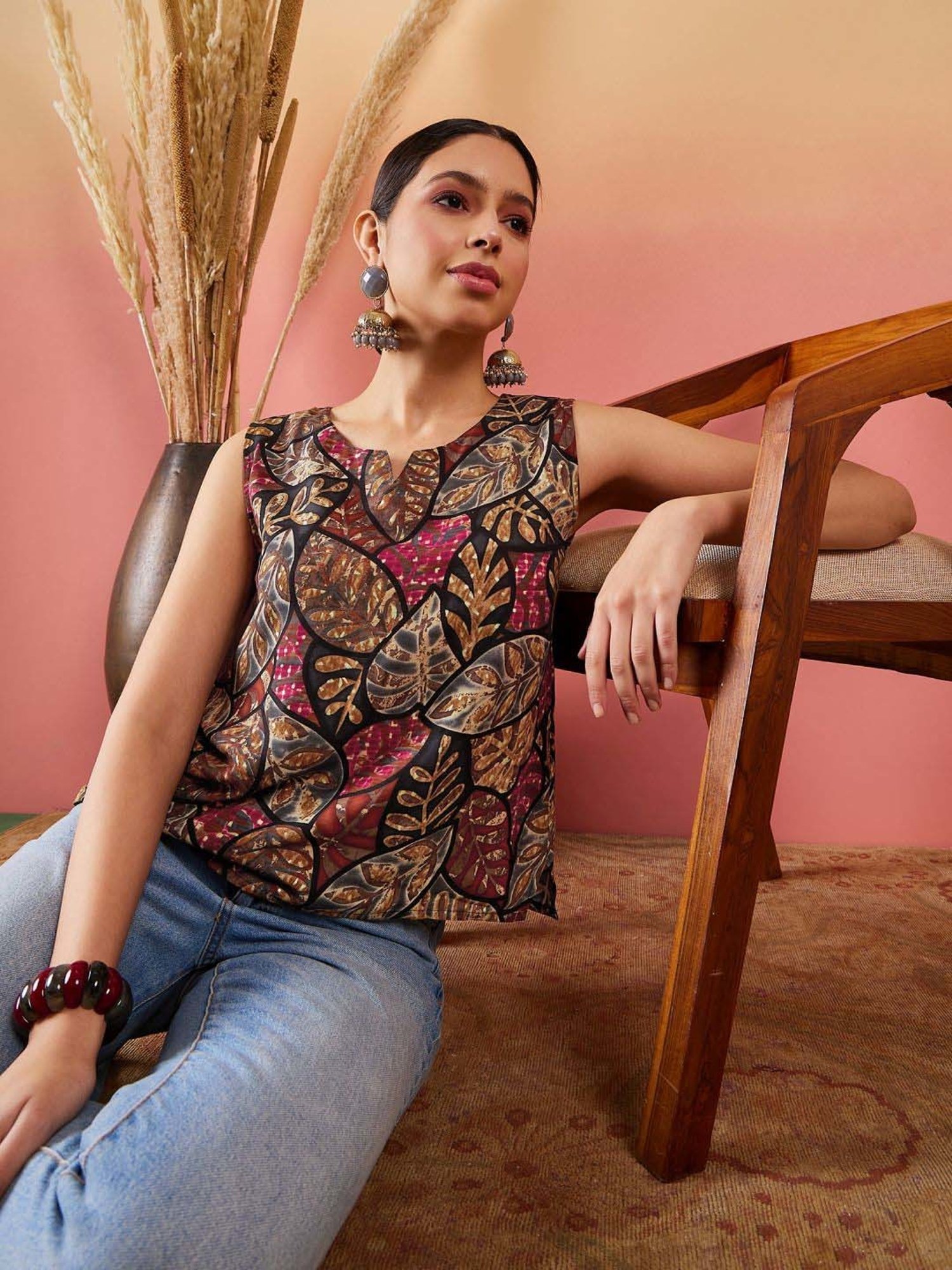 Inweave Black & Brown Printed Top