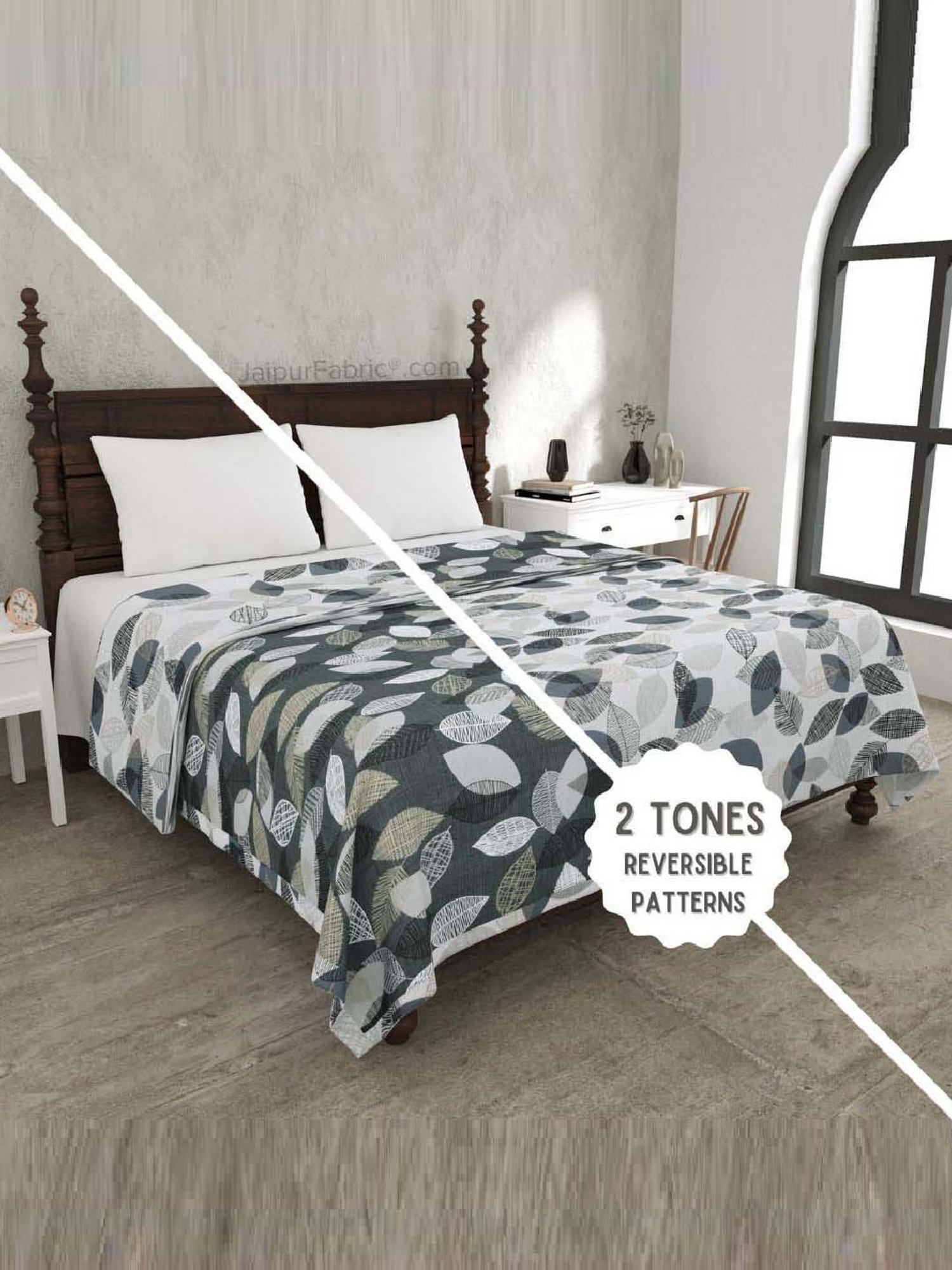 Haus & Kinder Cambric Floral Green & Yellow Cotton Single Reversible Dohar