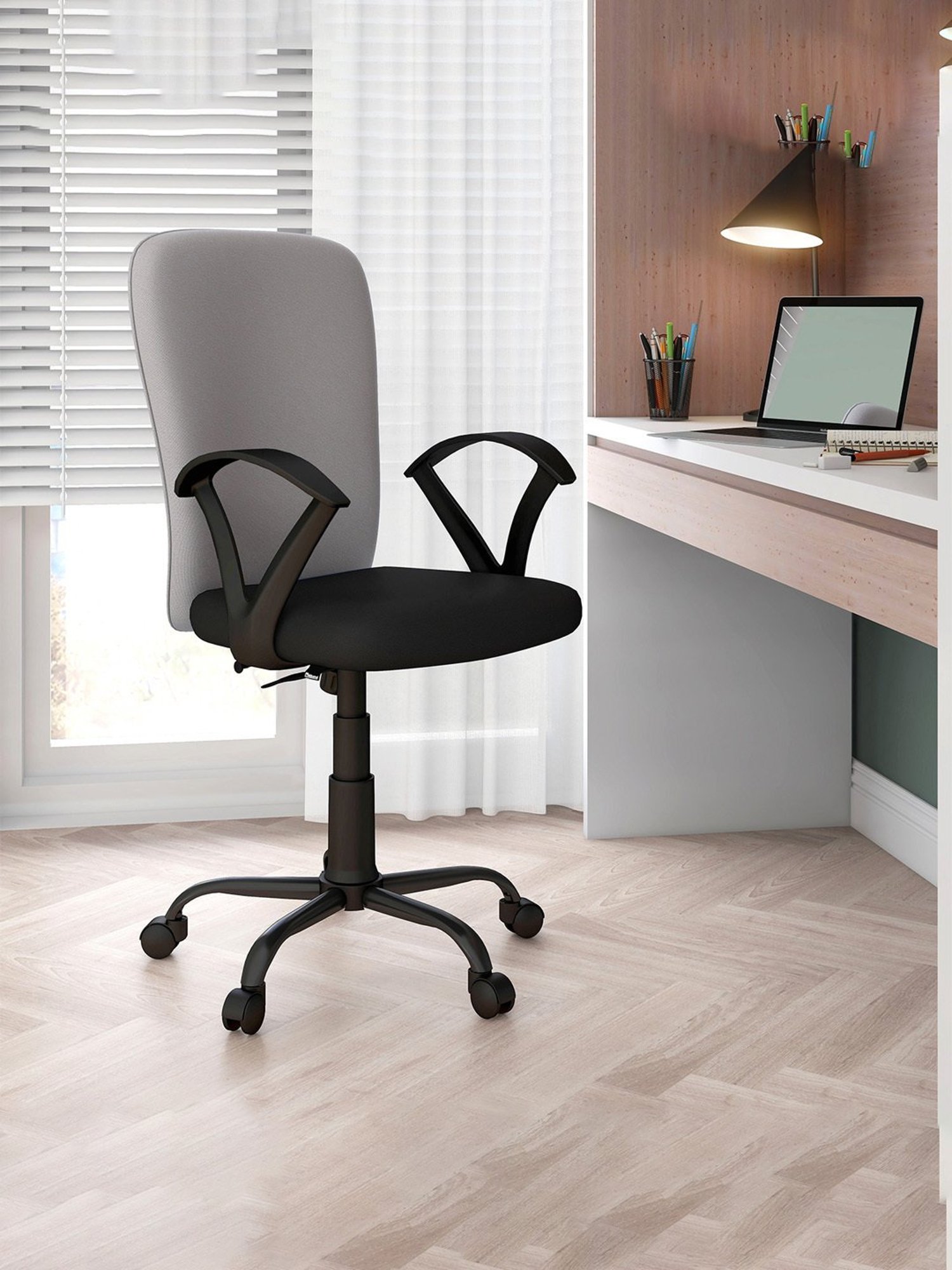 Nilkamal Lusaka Grey & Black Fabric Ergonomic Mid Back Office Chair with Height Adjustable