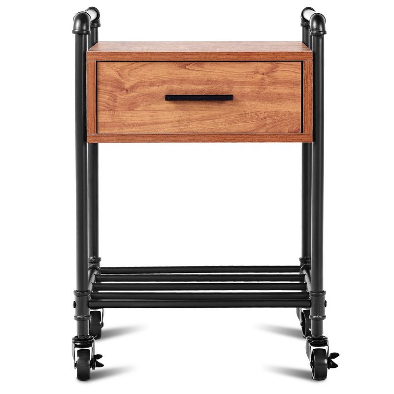 Costway 2-Tier End Coffee Table Nightstand Sofa Side Living Room Furni W/Drawer &Wheels