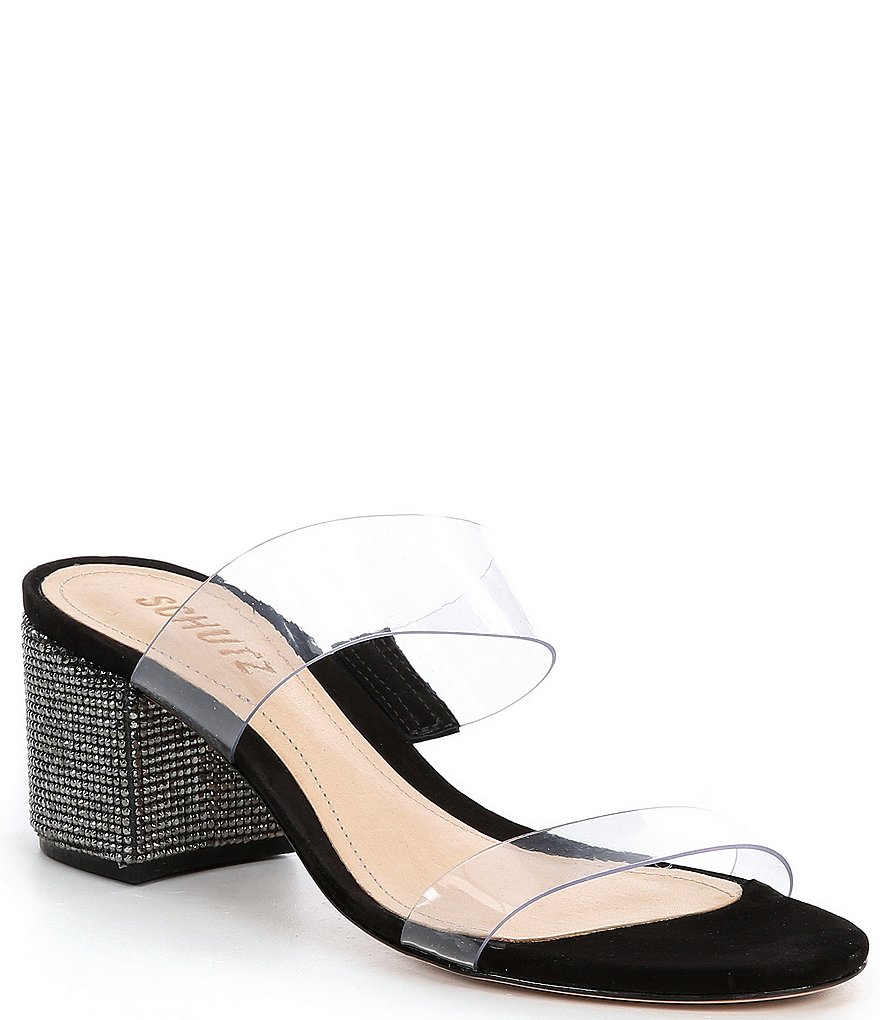 Schutz Victorie Crystal Studded Heel Clear Dress Slides
