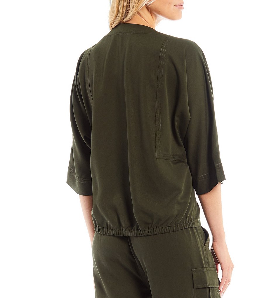 Trina Turk Split V-Neck 3/4 Sleeve Elastic Back Detail Coordinating Tencel Top