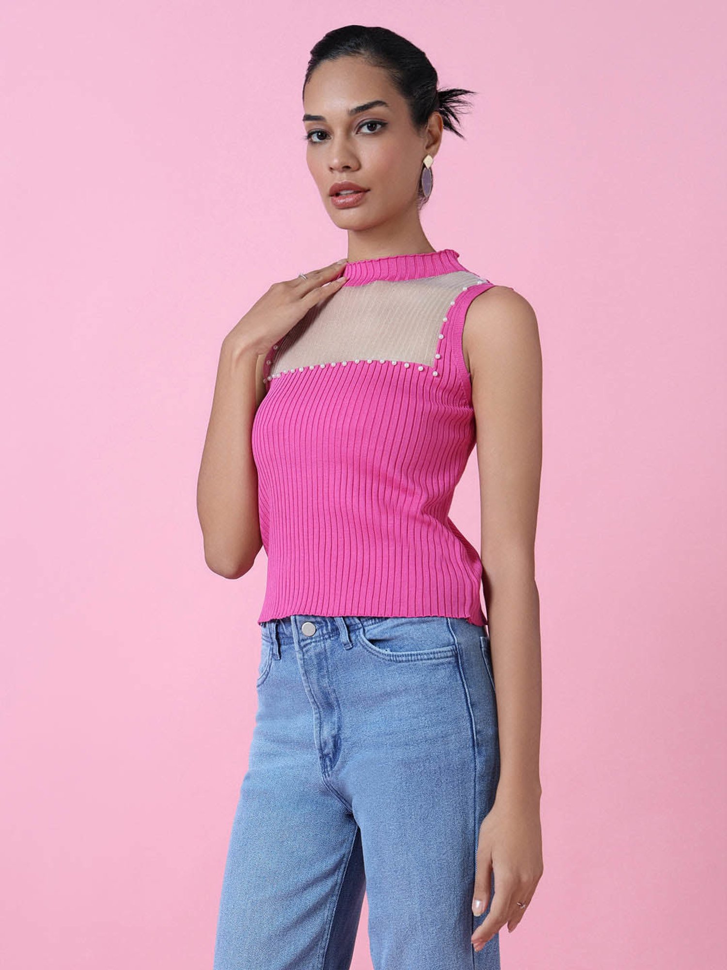 SHOWOFF Pink Embellished Top