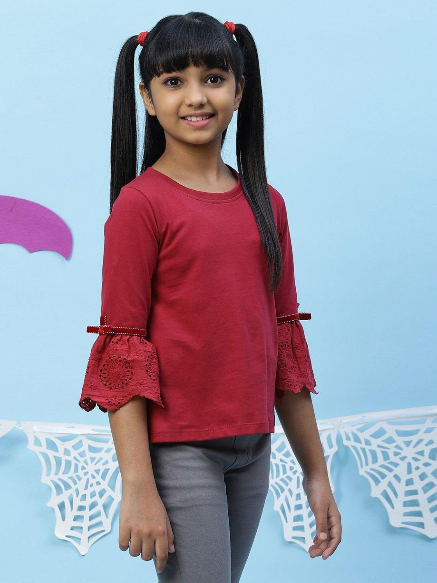 BIBA Girls Cherry Red Cotton Top