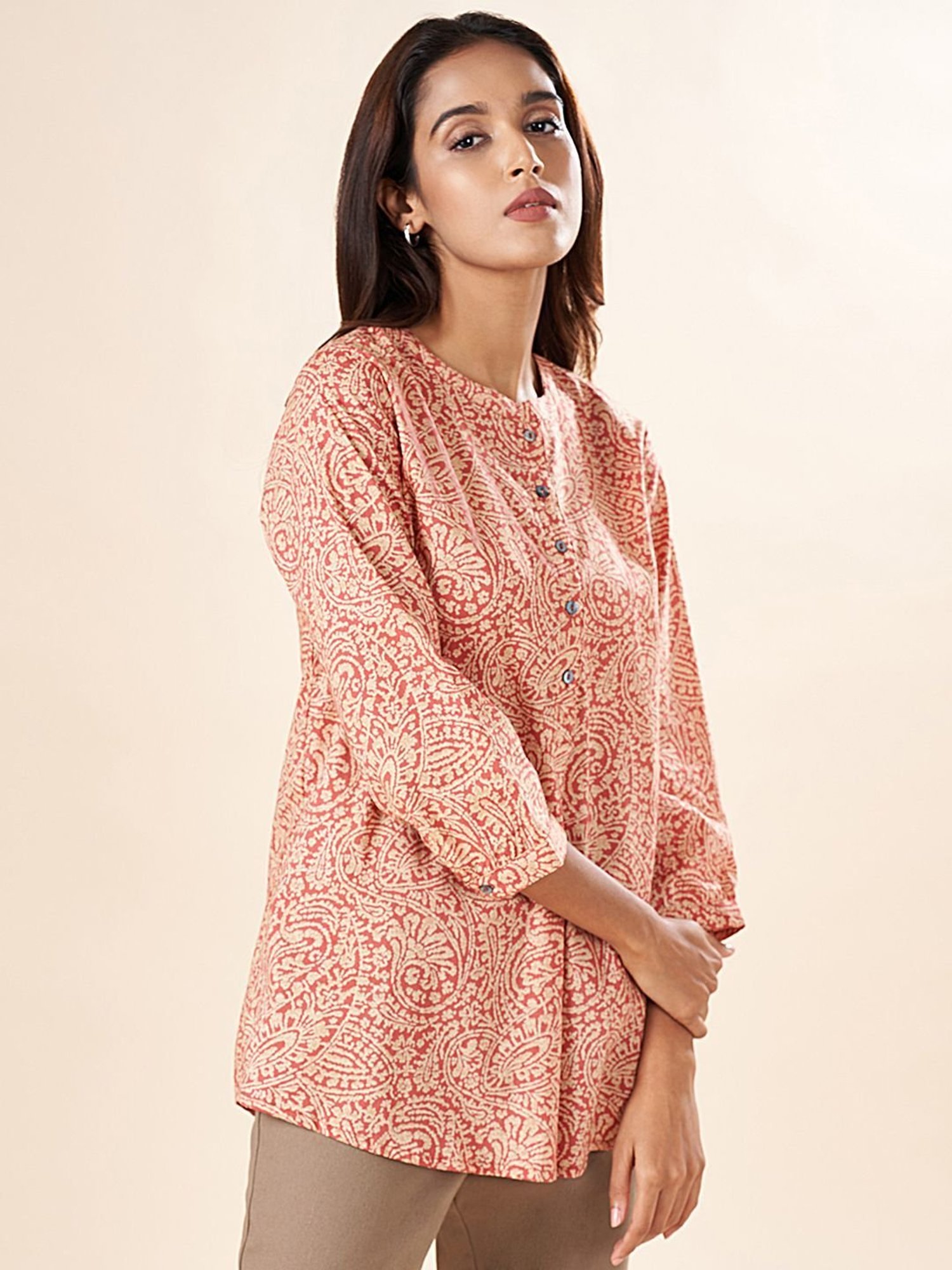 Akkriti by Pantaloons Rust Cotton Printed Tunic