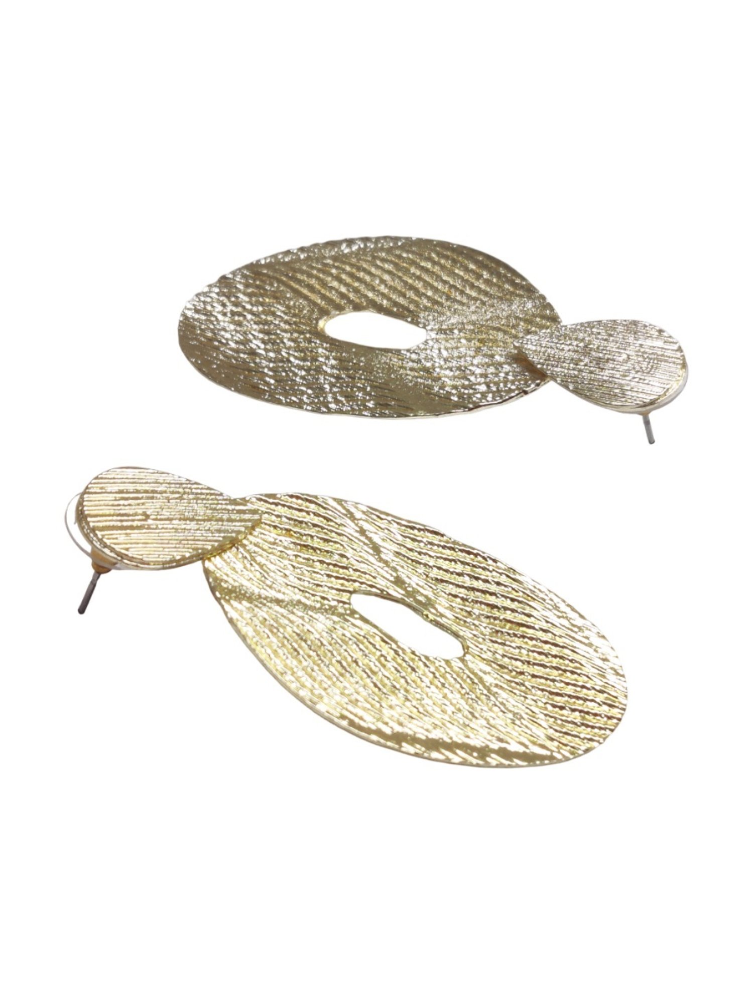 OOMPH Gold Large Textured Oval Shape Bold Look Dangler Earrings