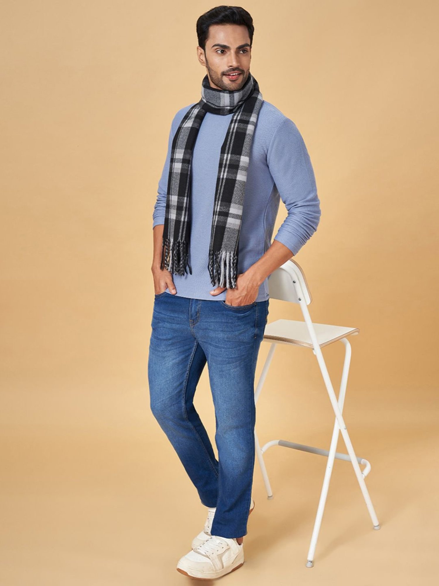 Byford by Pantaloons Black Checks Stoles