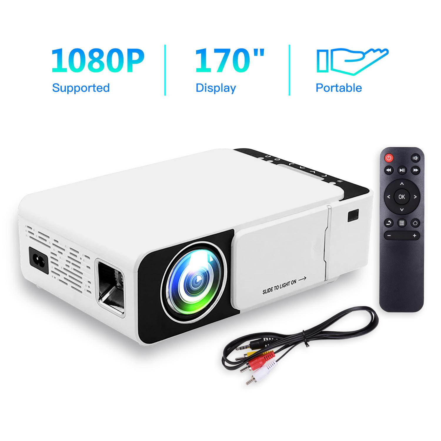 Puteer Mini Home Theater Projector 1080P Supported Built-in Speaker with HD/AV/USB/VGA Interface Portable Projector