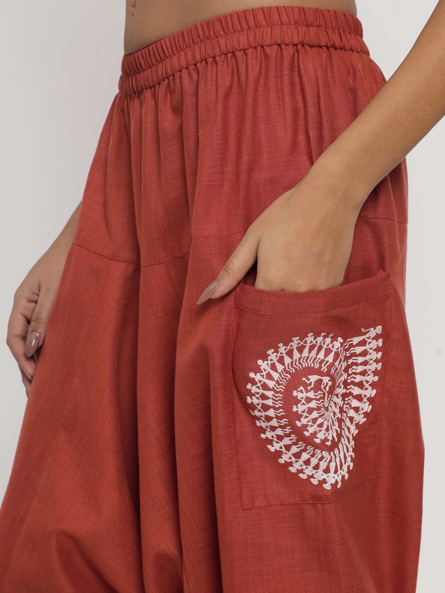 9rasa Rust Cotton Printed Regular Fit High Rise Pants