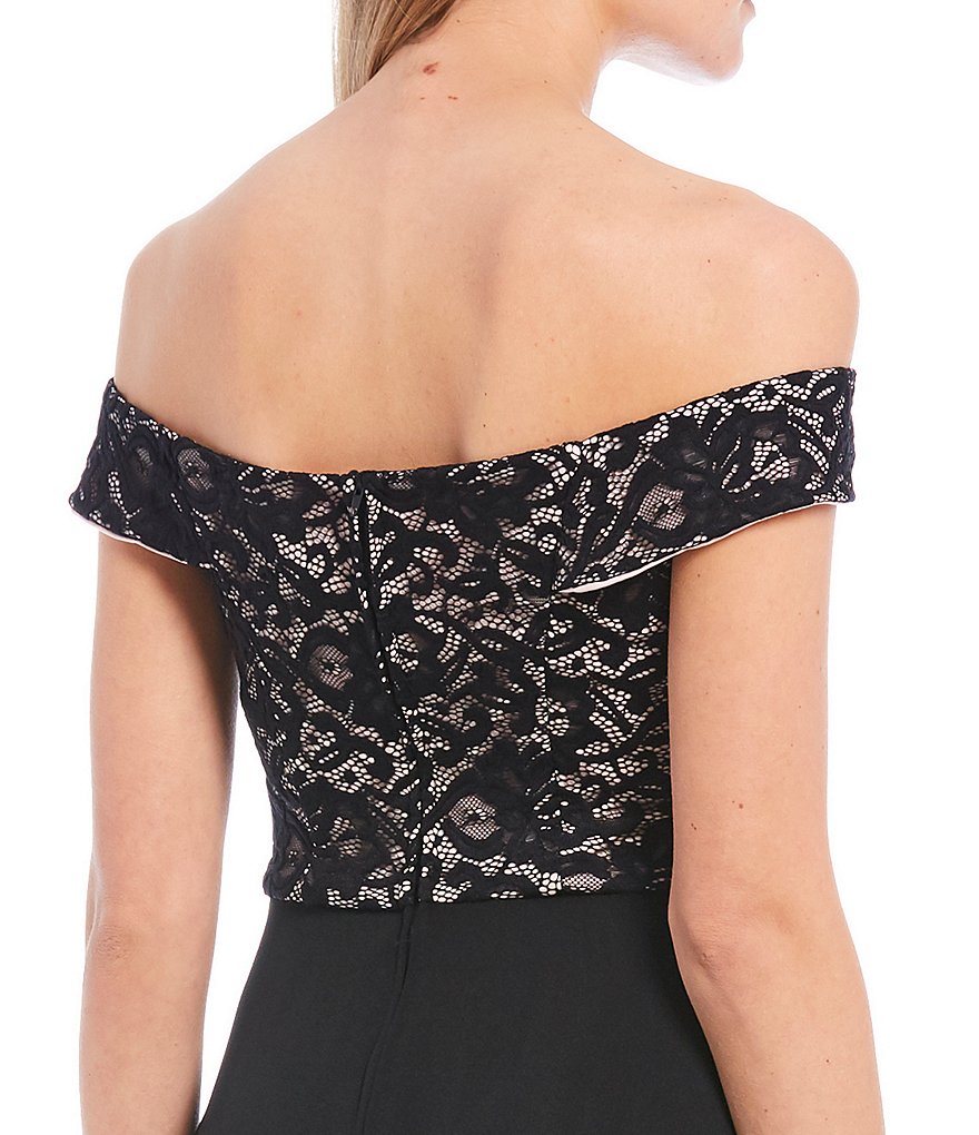Teeze Me Off-The-Shoulder Lace Bodice Skater Dress