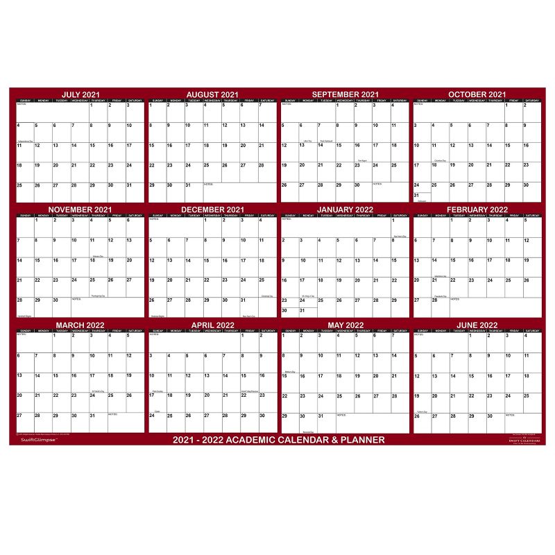 2021-22 Academic Wall Calendar Dry Erase 48"x72" Maroon - SwiftGlimpse
