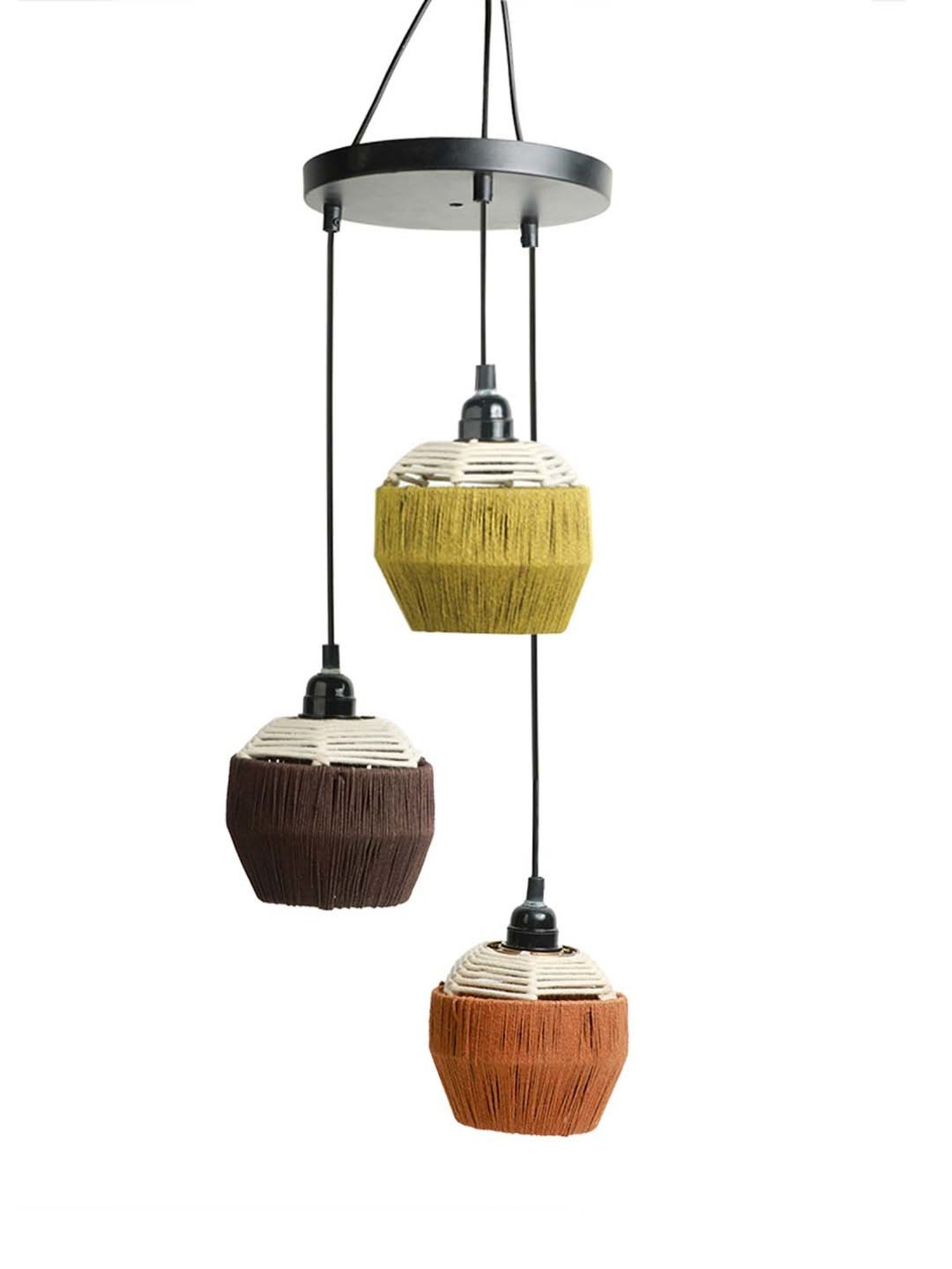 ExclusiveLane Flares Brown Jute Handwoven Adjustable Chandelier With Hanging Lamp Shades