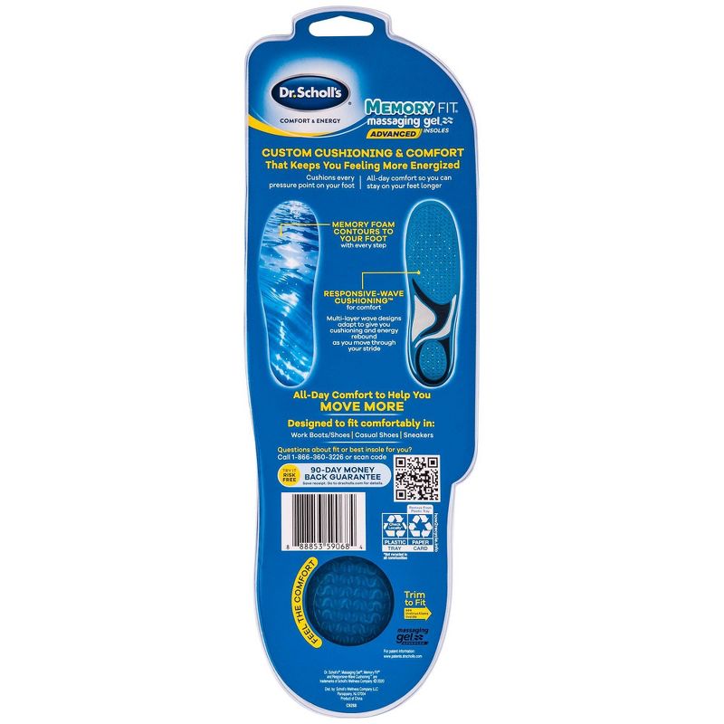Dr. Scholl's Comfort & Energy Memory Fit Massaging Gel Advanced Insoles for Men - Size (8-14)