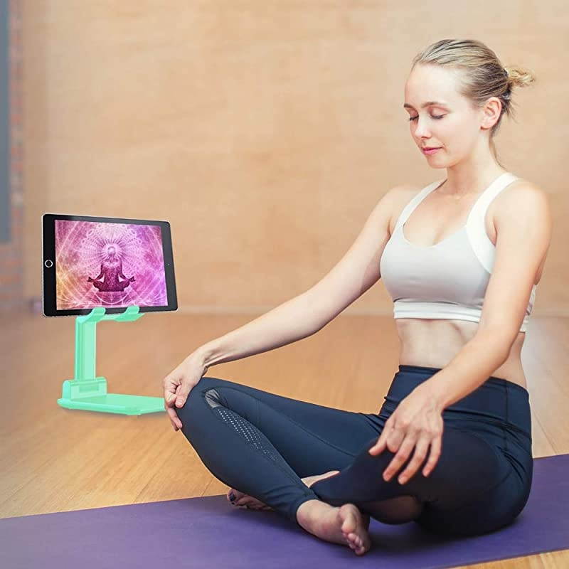 Portable Cell Phone Stand for Desk Adjustable Foldable Tablet Mount Mobile Phone Holder for Desktop Bed Compatible with All Smartphones Green