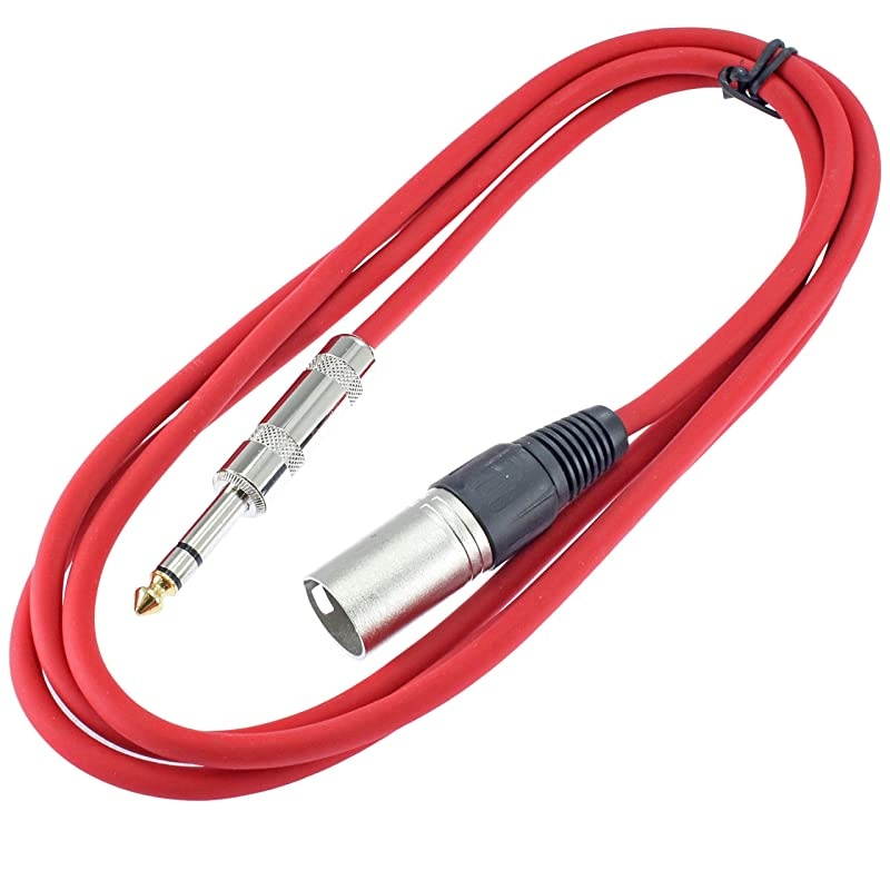 1/4" TRS to 3 Pin XLR Male Pro Audio Patch Cable Balanced and Shielded (6 Foot Feet ft Long, Red)