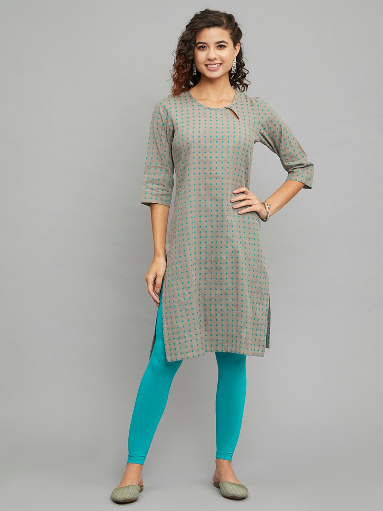 paislei Grey Printed Straight Kurta
