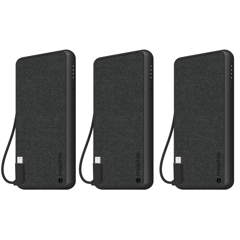 (Qty 3) Mophie Powerstation Plus (6000mAh) - Qi Wireless Charging with Built in Micro USB and Lightning Cables - Black