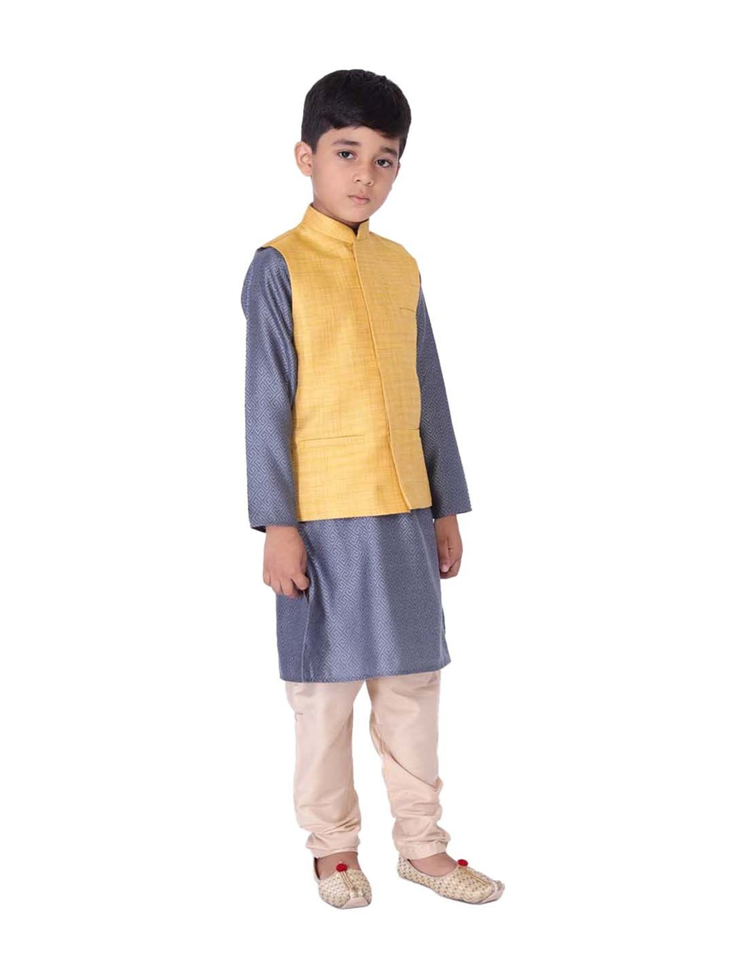 TABARD Kids Blue & Yellow Cotton Printed Kurta Set