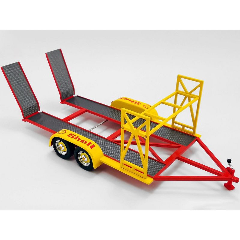 Tandem Car Trailer with Tire Rack "Shell Oil" Yellow 1/18 Diecast Model by GMP