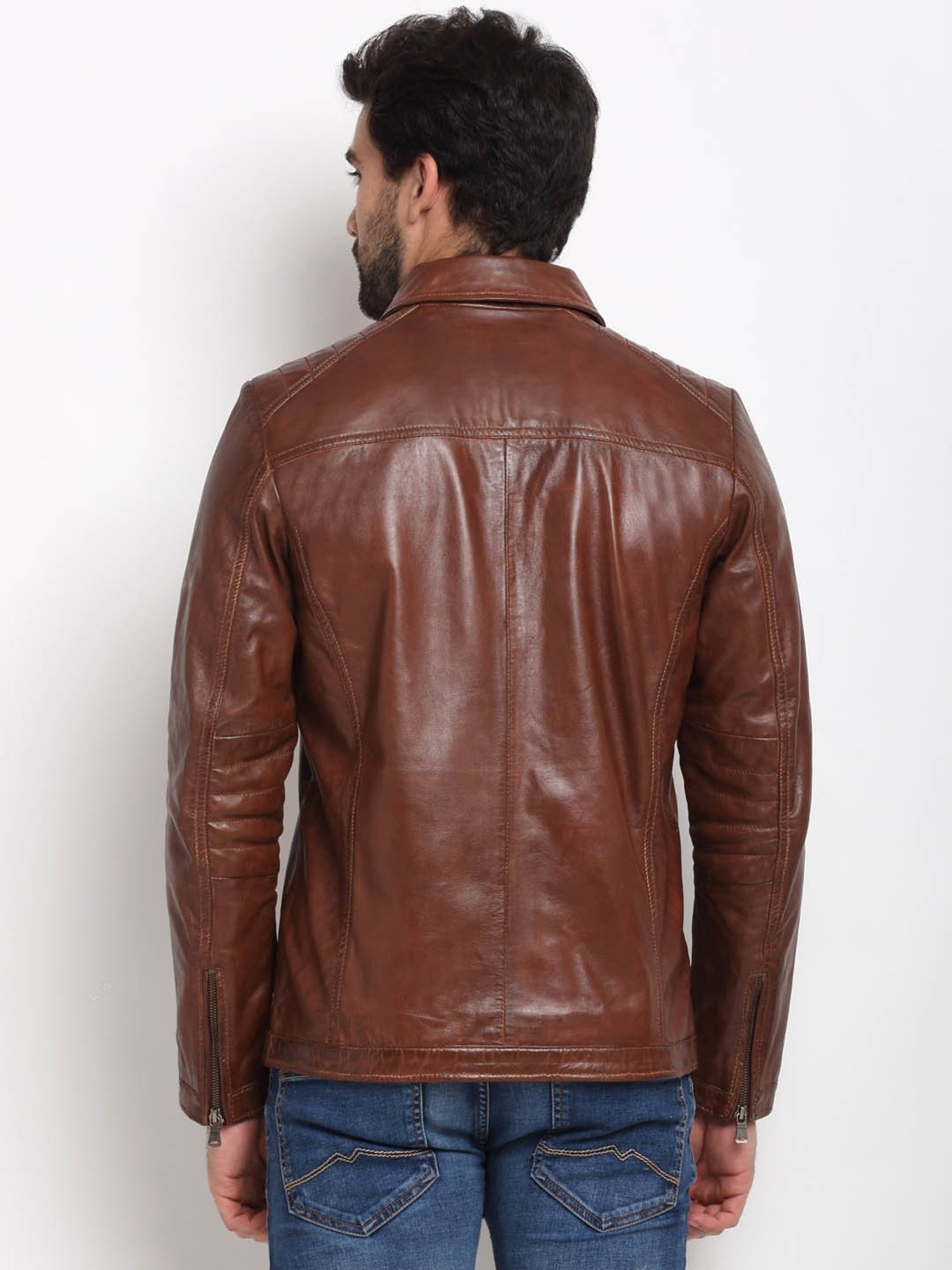 Teakwood Leathers Brown Shirt Collar Leather Jacket