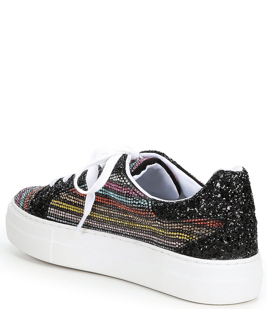 Betsey Johnson Lindsay Multi Stripe Glitter Jewel Embellished Platform Sneakers