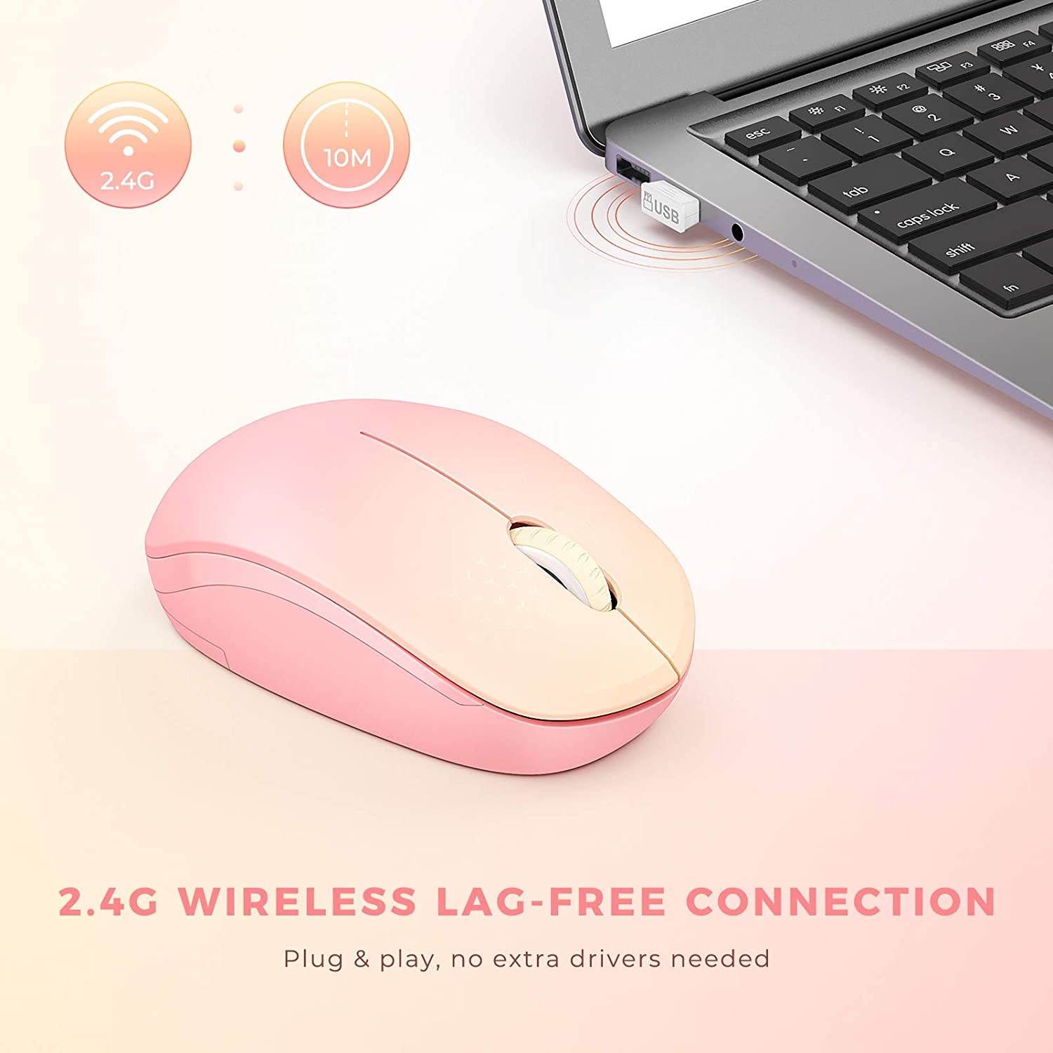 seenda Wireless Mouse 2.4G Noiseless Mouse with USB Receiver Portable Computer Mice for PC Tablet Laptop Notebook with Windows System - Gradient Pink