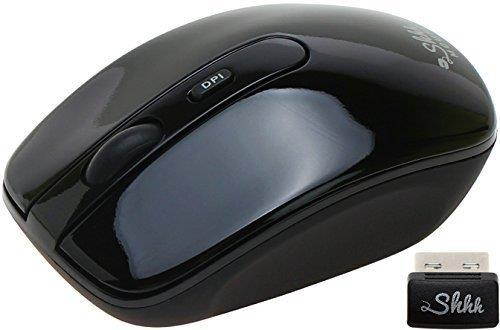 ShhhMouse Wireless Silent Noiseless Clickless Mobile Optical Mouse with USB Receiver & Battery, Portable & Compact, 3 Adjustable DPI Levels For Notebook, PC, Computer, Laptop, MacBook - Black