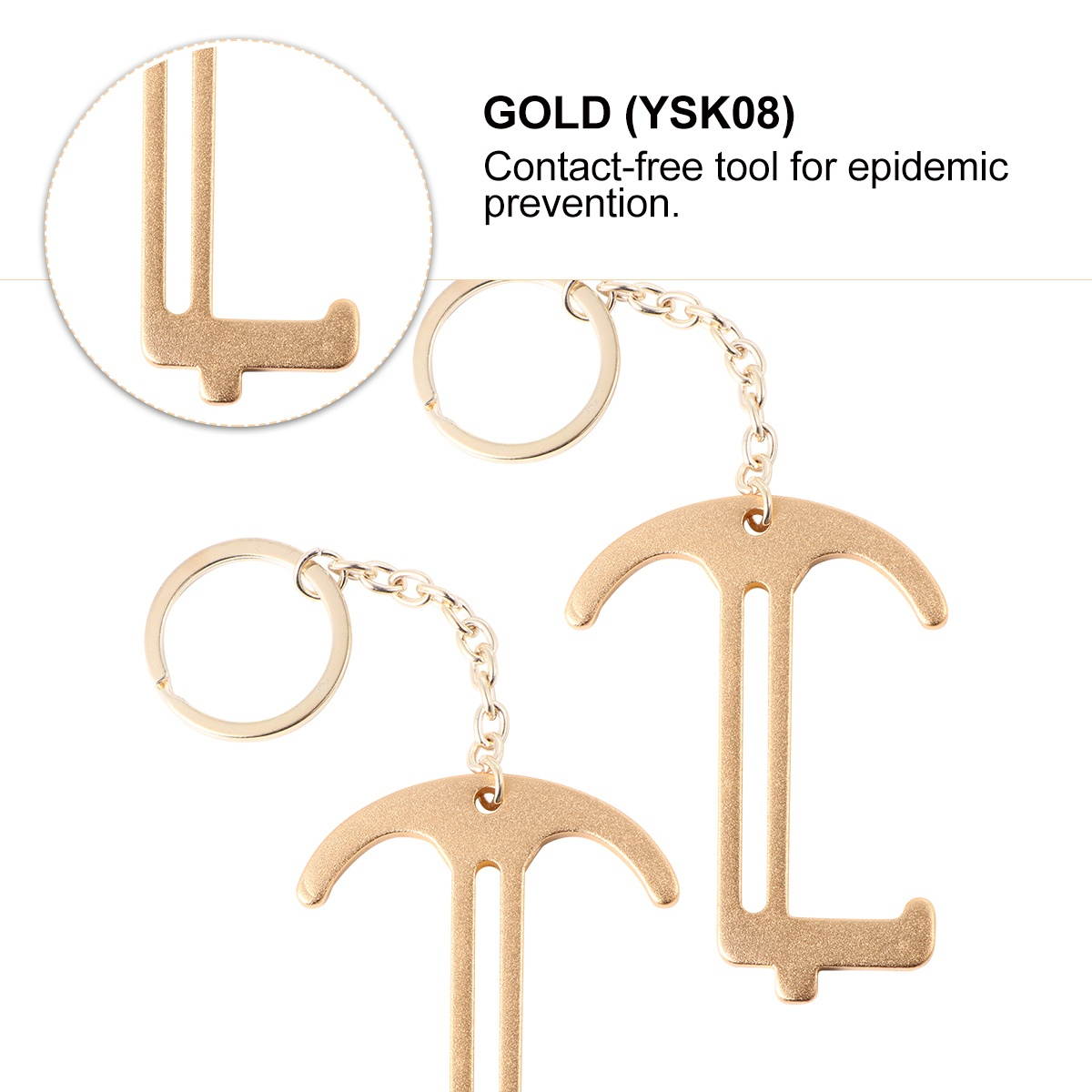 2PCS Portable EDC Door Opening Tool Mini EDC Door Opener Hygiene Door Opening Closing Key Chain (Golden)