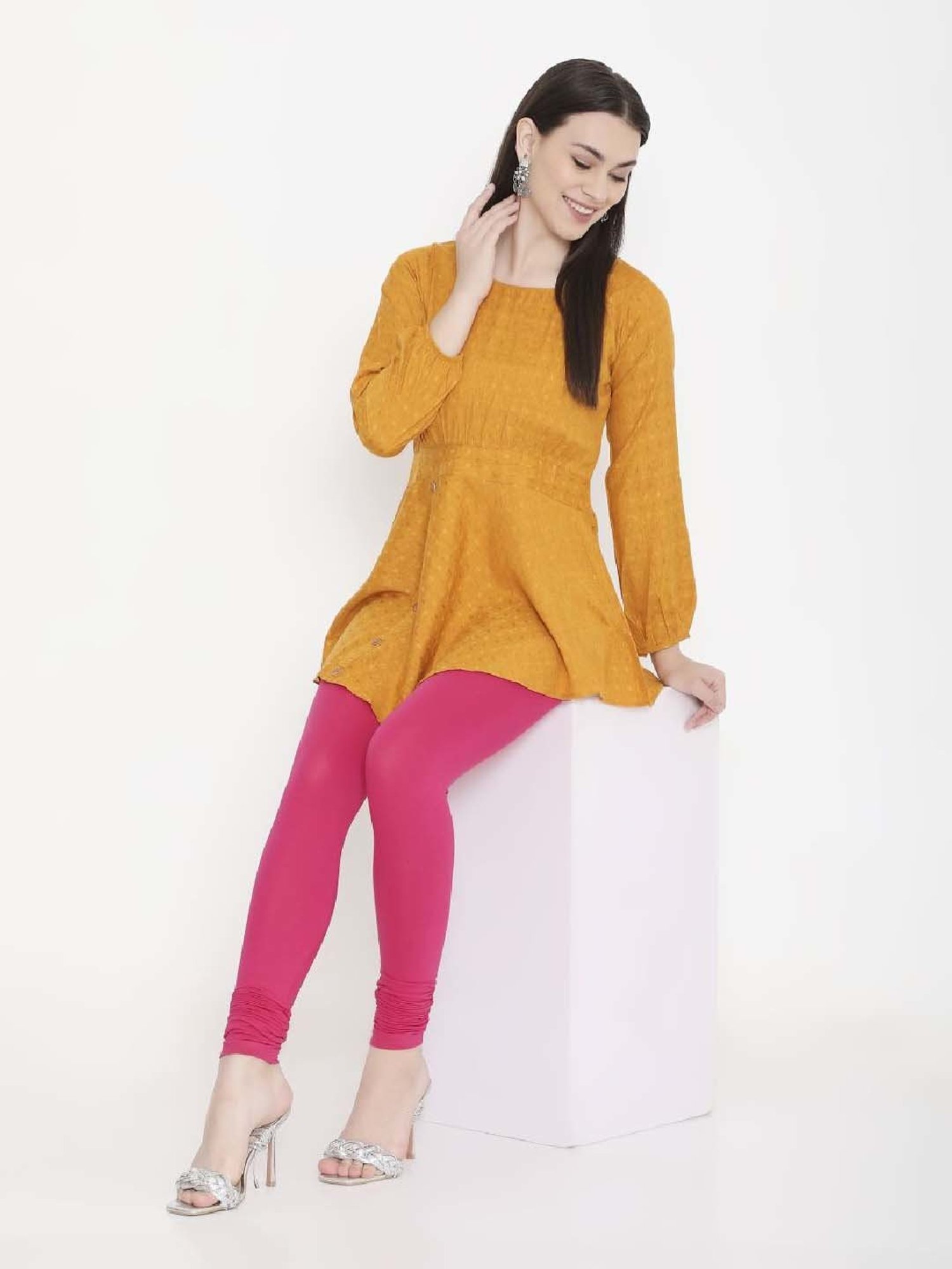 FEELINGS Pink Plain Churidar Leggings