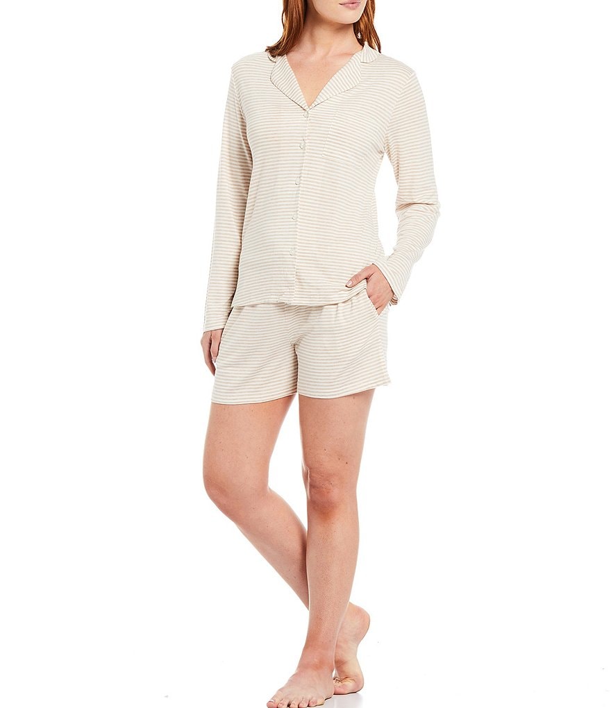 VAN WINKLE & CO. Yarn-Dye Striped Knit Long Sleeve Coordinating Sleep Top