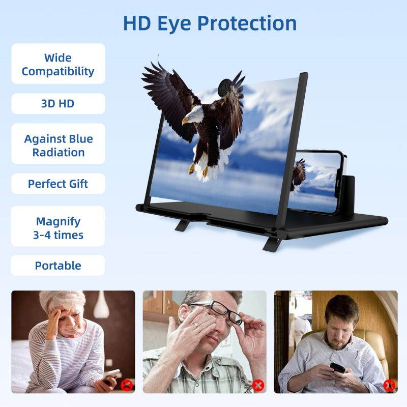 Donwell 12" Mobile Phone Screen Magnifier 3D HD Video Amplifier Pull-out Stand Bracket For Apple iPhone 11/11Pro/11Pro Max/12/12 Pro/12 Pro Max,For Samsung Galaxy Note 20/20 Ultra/Note 10+/10+5G