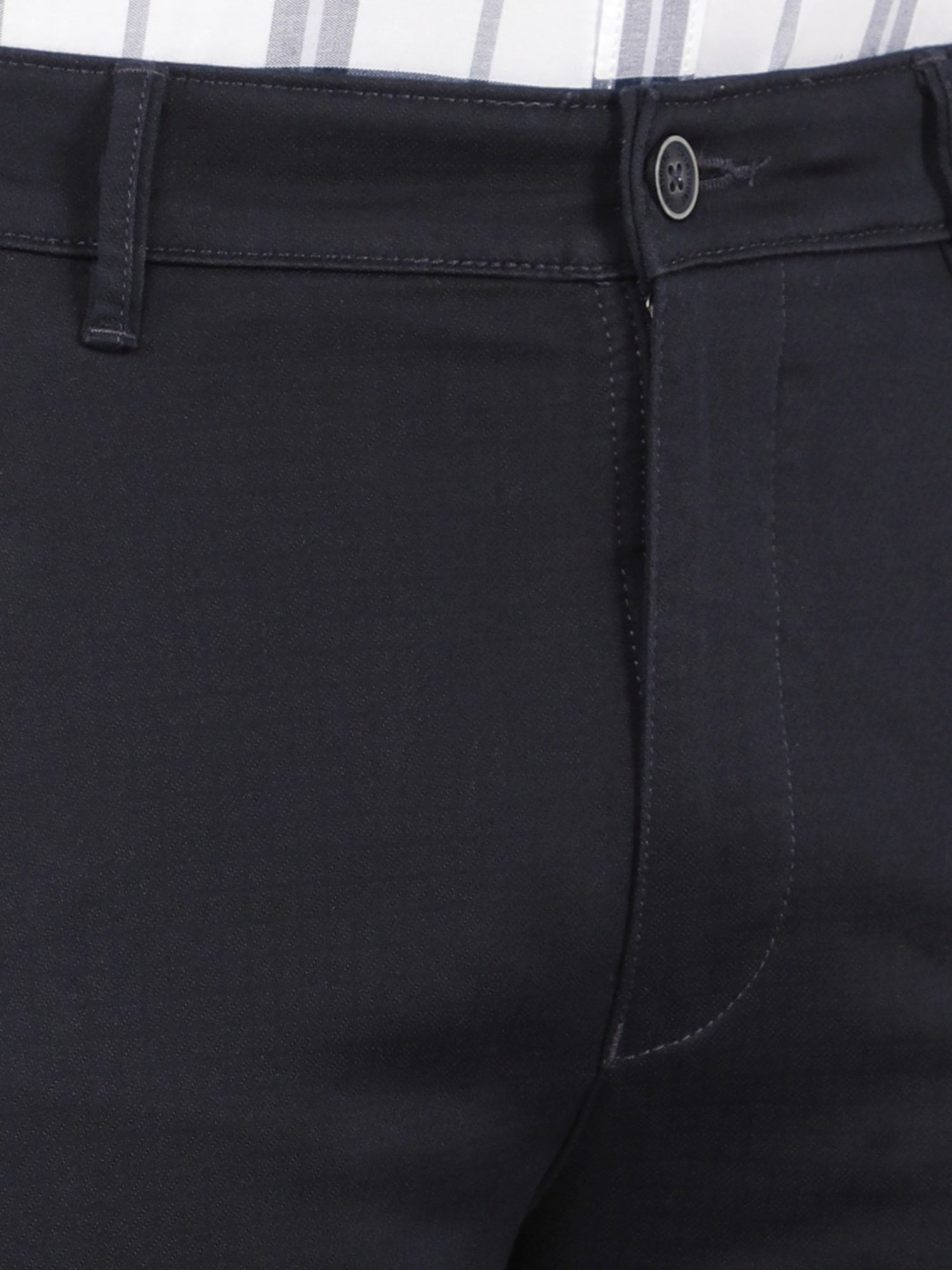 Crimsoune Club Navy Blue Cotton Slim Fit Self Pattern Chinos