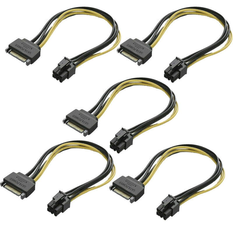 5 pcs 6-pin to 15-Pin SATA Power Video Card PCI-E PCIE PCI Express Adapter Cable