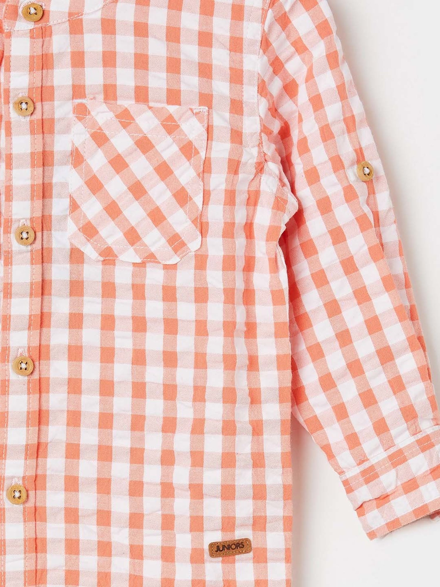 Juniors by Lifestyle Coral & White Cotton Chequered Full Sleeves Shirt