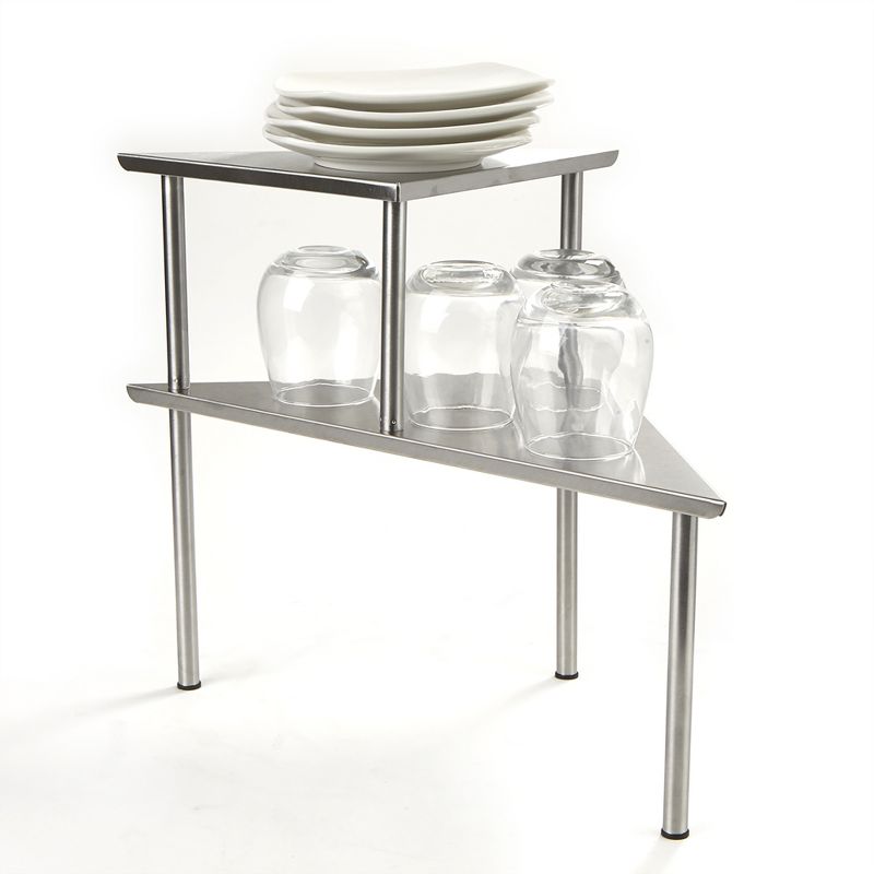 Mind Reader 2 Tier All Purpose Metal Kitchen Corner Rack, Silver
