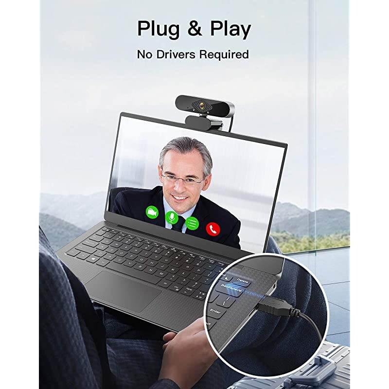 Webcam with MicrophoneHD USB Streaming Webcam for Desktop PC Computer Web Camera with 120Degree Wide View AnglePlug and Play Desktop Webcam for Video Calling Recording ConferencingGaming