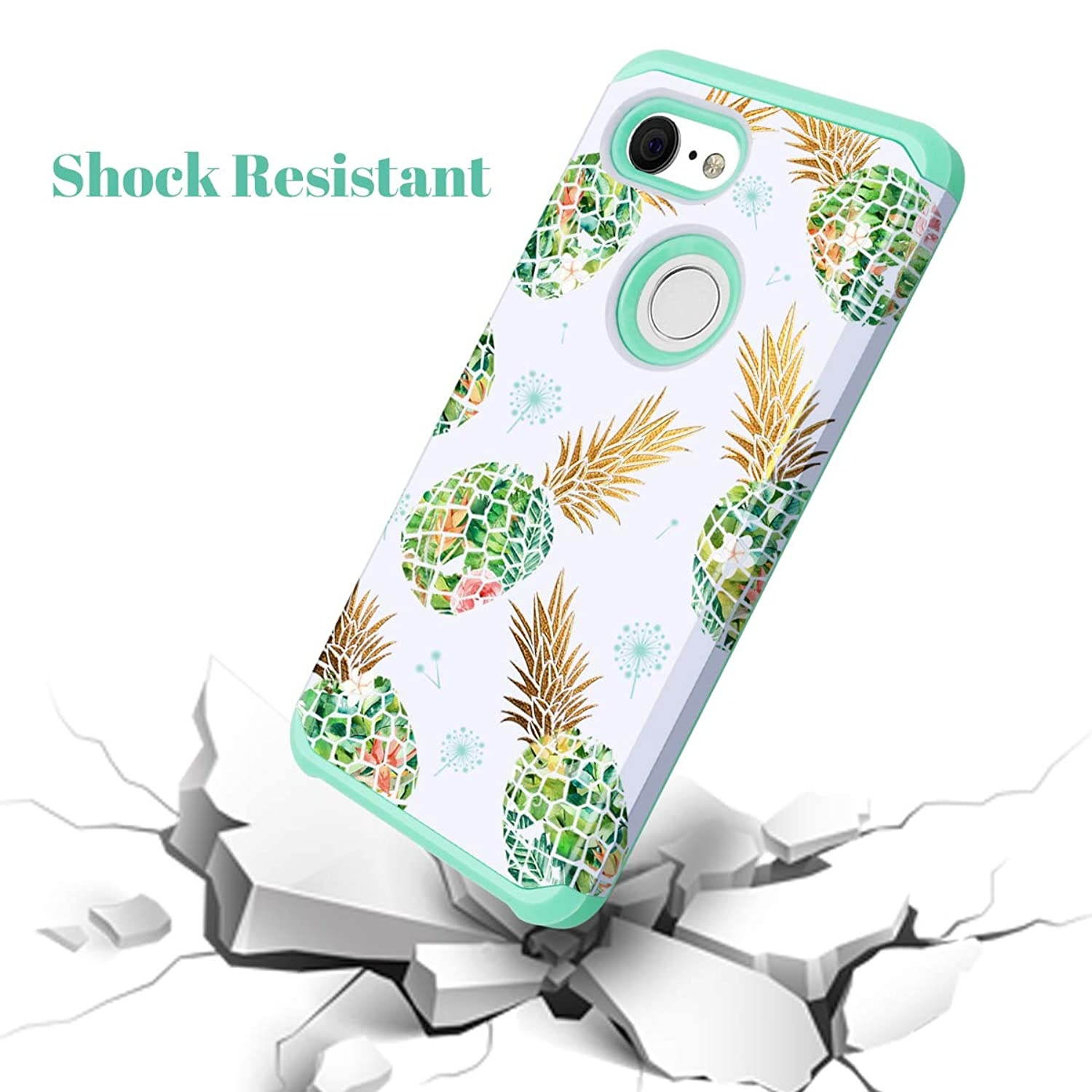 Fingic Google Pixel 3 Case, Pixel 3 Case Pineapple Floral Design Slim Case Hard PC Soft Rubber Anti-Scratch Shockproof Protective Slim Phone Case Cover for Google Pixel 3 (2018) - Mint Green
