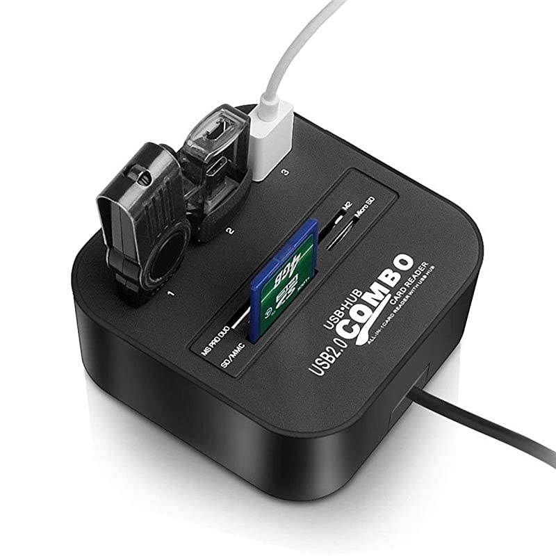 All in One Combo Card Reader & 3 Port USB 2.0 Hub (Pink)