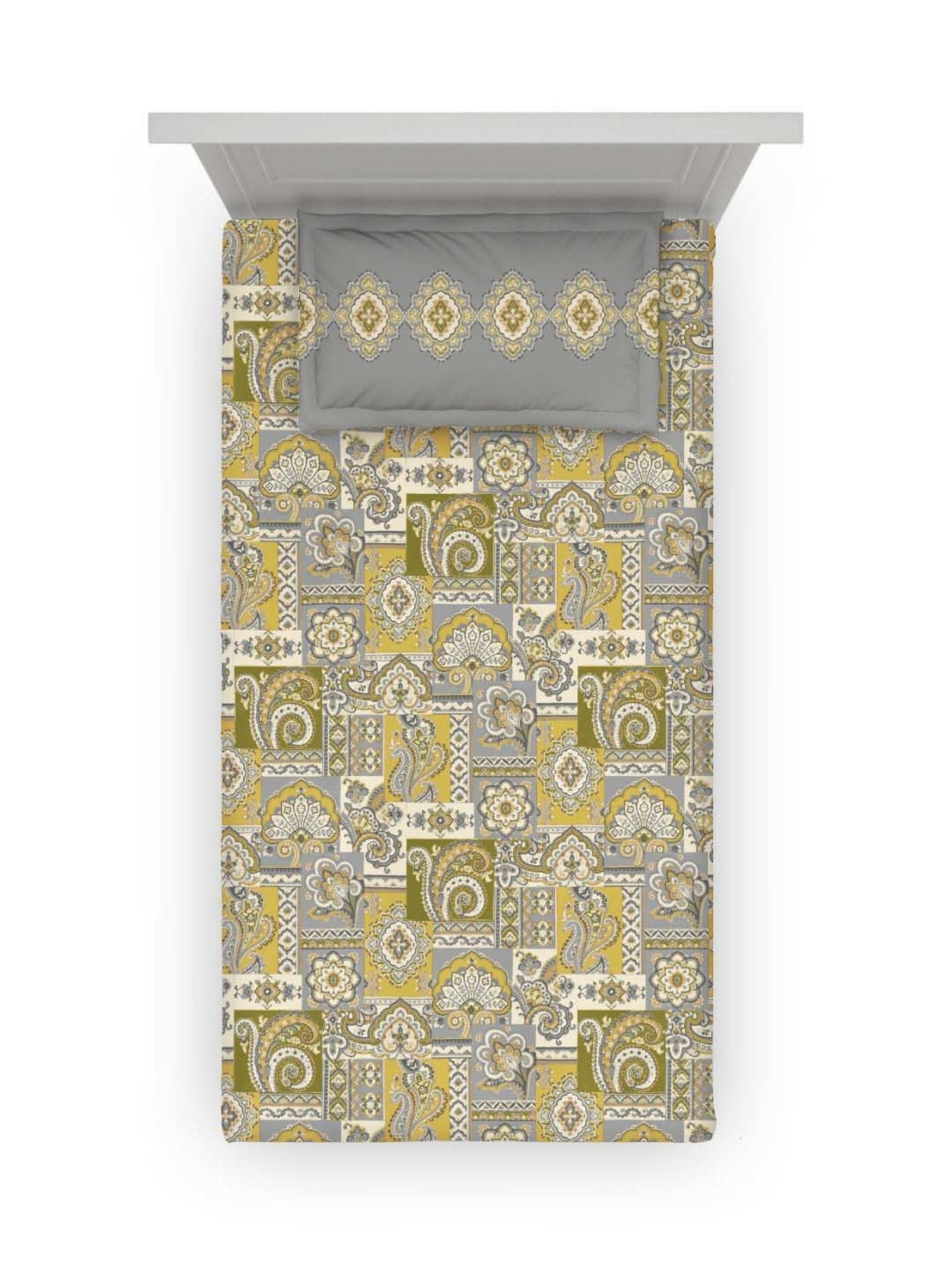 DDecor Charmy Ethnic Yellow Cotton 144 TC Single Bedsheet With 1 Pillow Cover