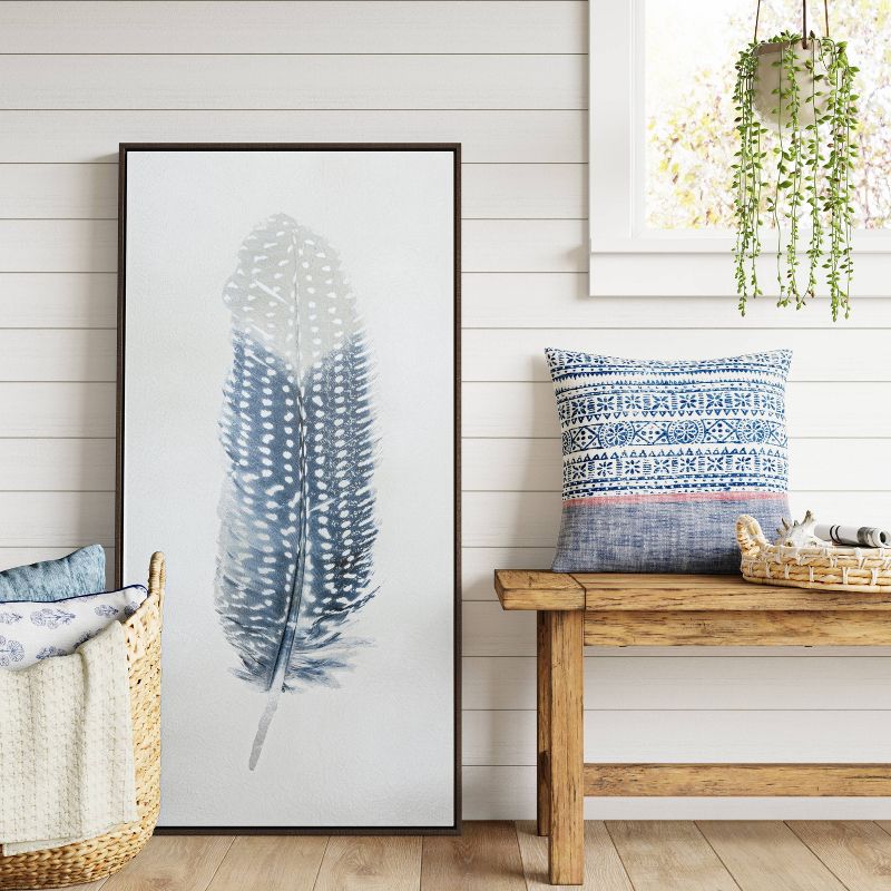 24" x 47" Blue Feather Framed Printed Canvas - Threshold™
