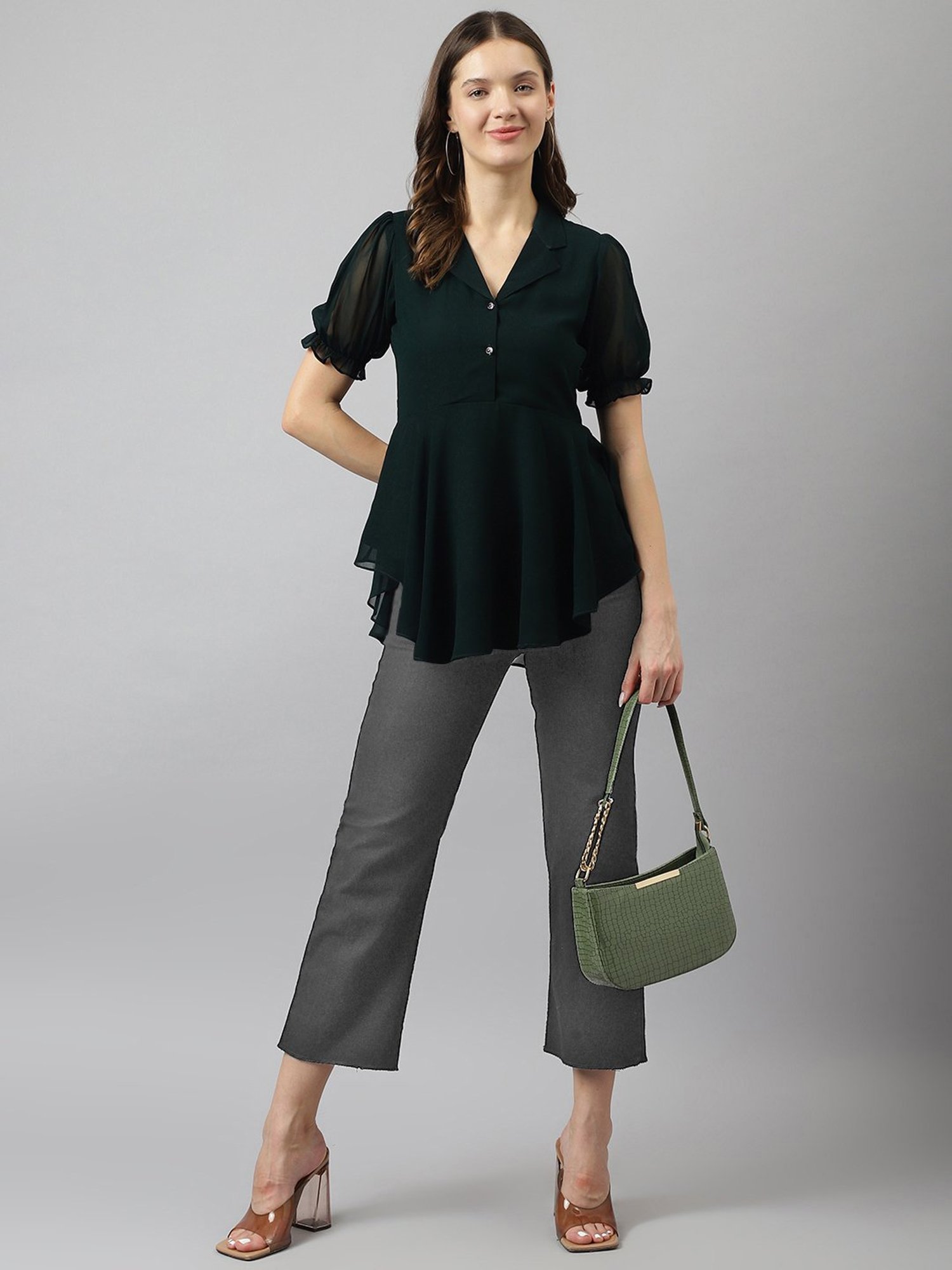 KERI PERRY Dark Green Regular Fit Top